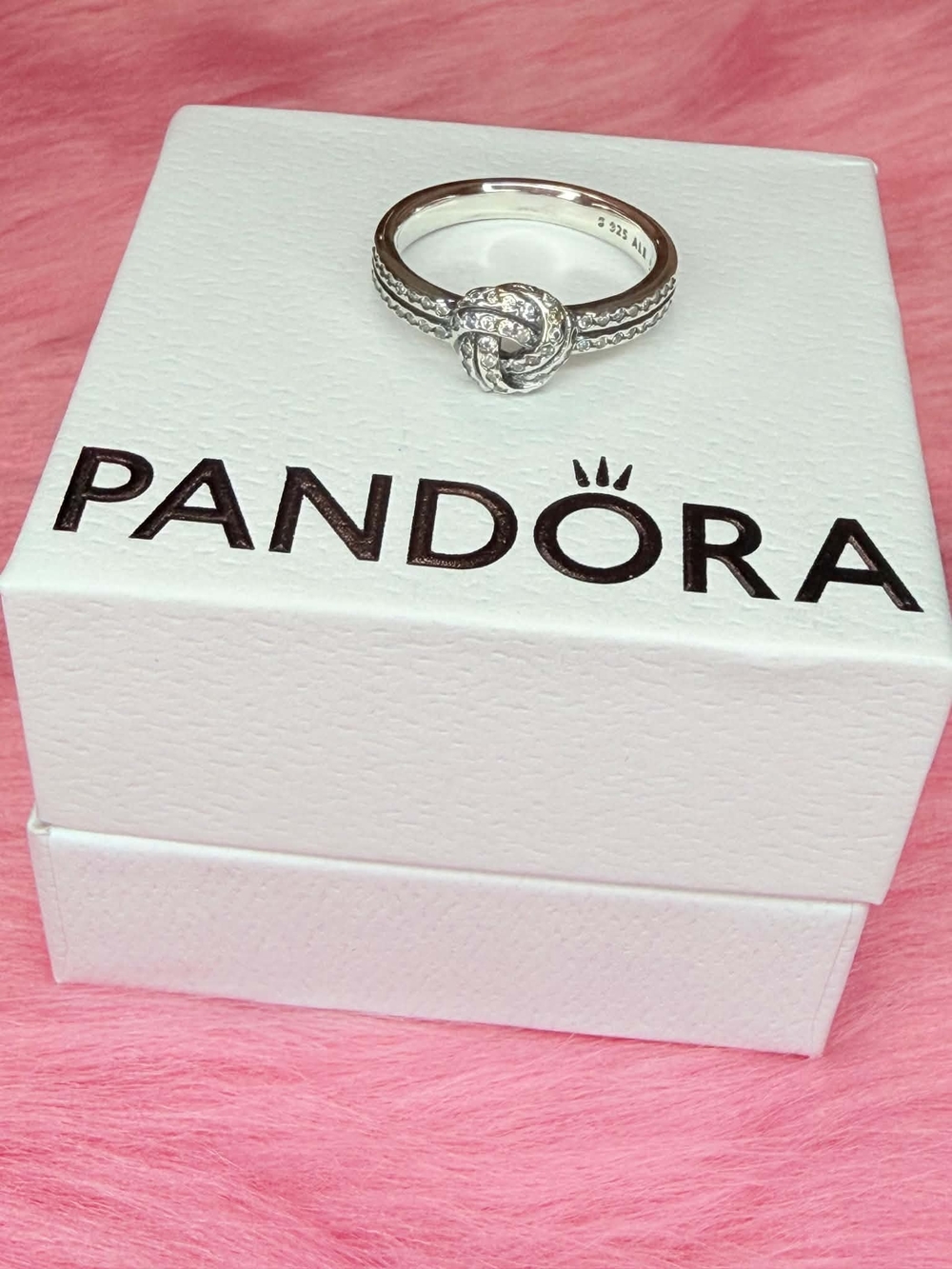 Pandora Silver Knot Ring with Clear Stones - Silver